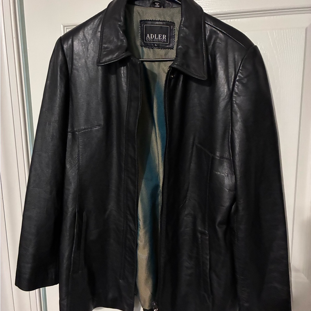 Adler Black Lambskin Leather New Zealand Jacket with Iridescent Lining No Belt